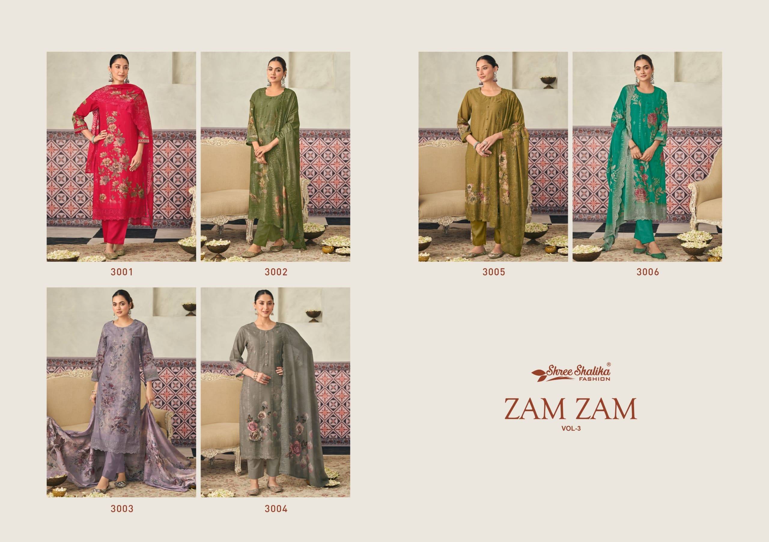Zam zam  vol-3 by shree shalika 3001 To 3008 Designer Festive Suits Collection Beautiful Stylish Fancy Colorful Party Wear & Occasional Wear EMBROIDERED cotton lawn Dresses At Wholesale Price